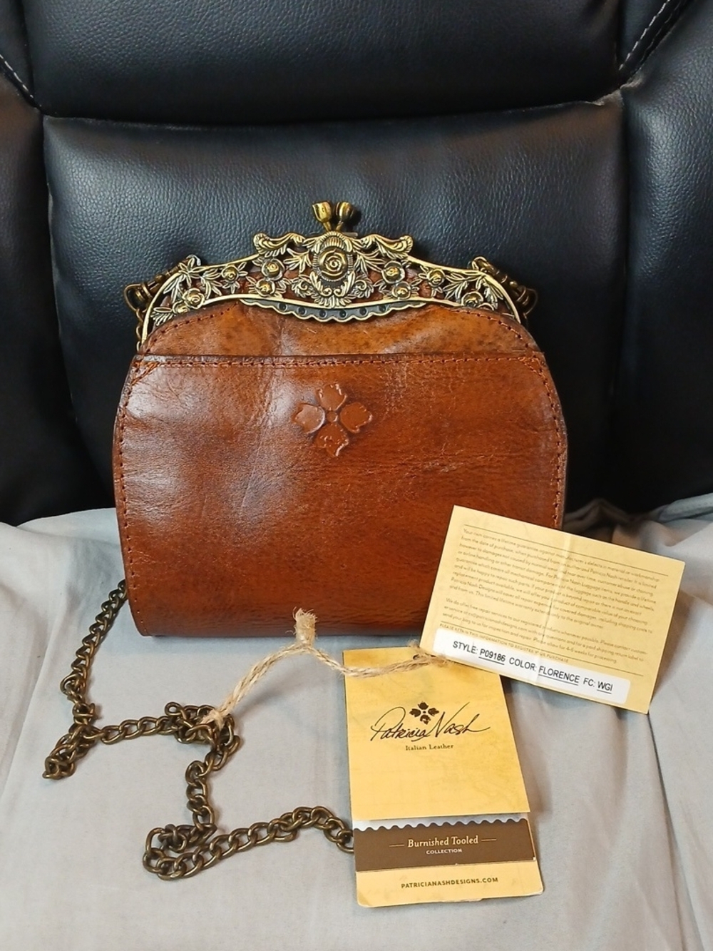 Patricia Nash Florence Burnished Brown Leather Crossbody Bag